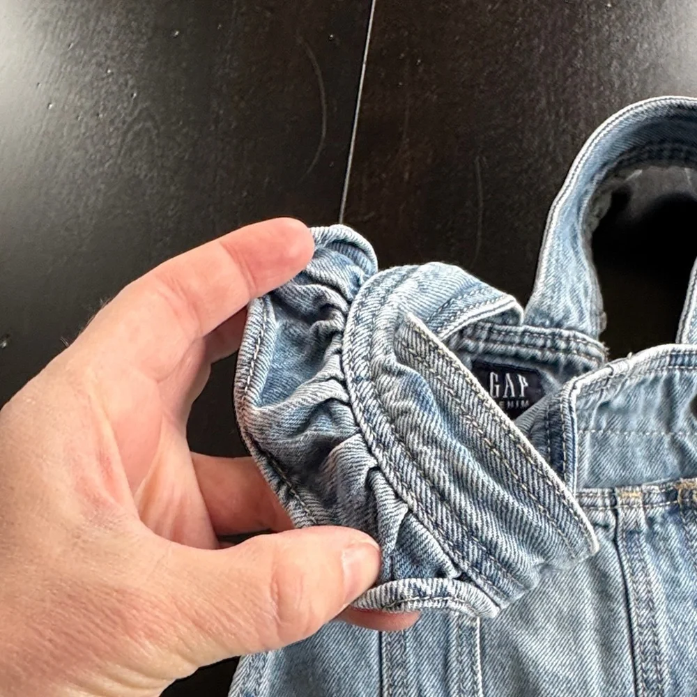 GAP Light Wash Denim Short Overalls with Heart Patch